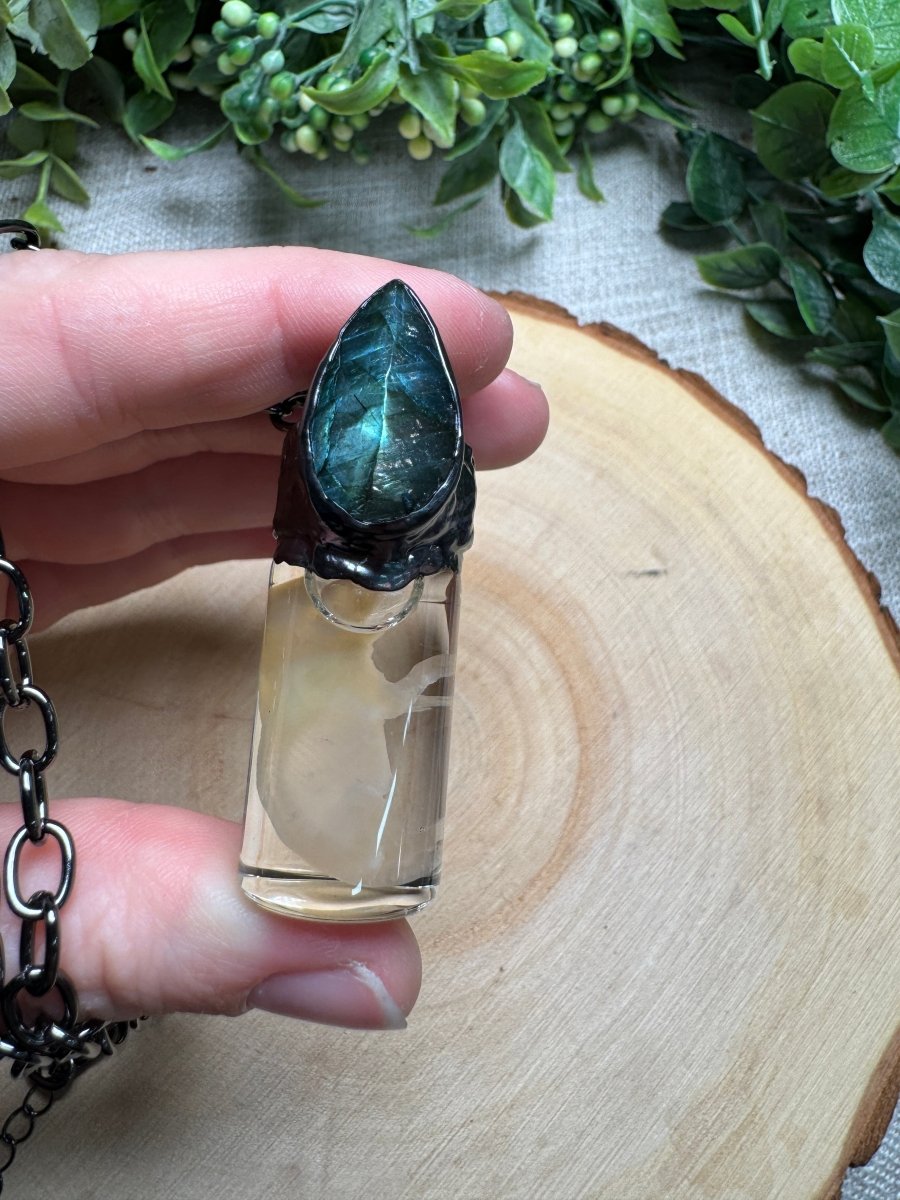 Ebonshade - Wet Specimen Ghost Pinkie Mouse and Labradorite Necklace | Copper Ashes