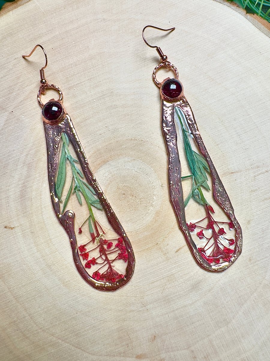 Fernwyn - Garnet and Flower Earrings | Copper Ashes