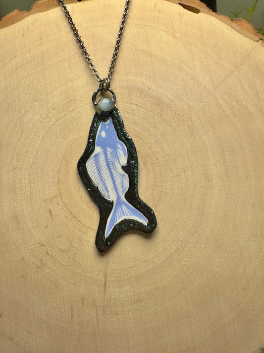 Fish Skeleton and Moonstone Necklace | Copper Ashes