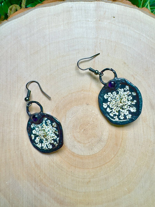 Fizzlespark - Amethyst and Flower Earrings | Copper Ashes