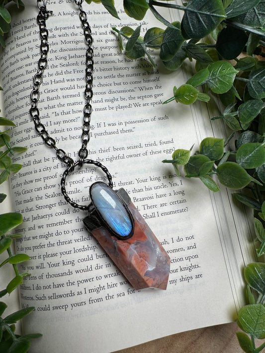 Flower Agate and Moonstone Statement Necklace | Copper Ashes