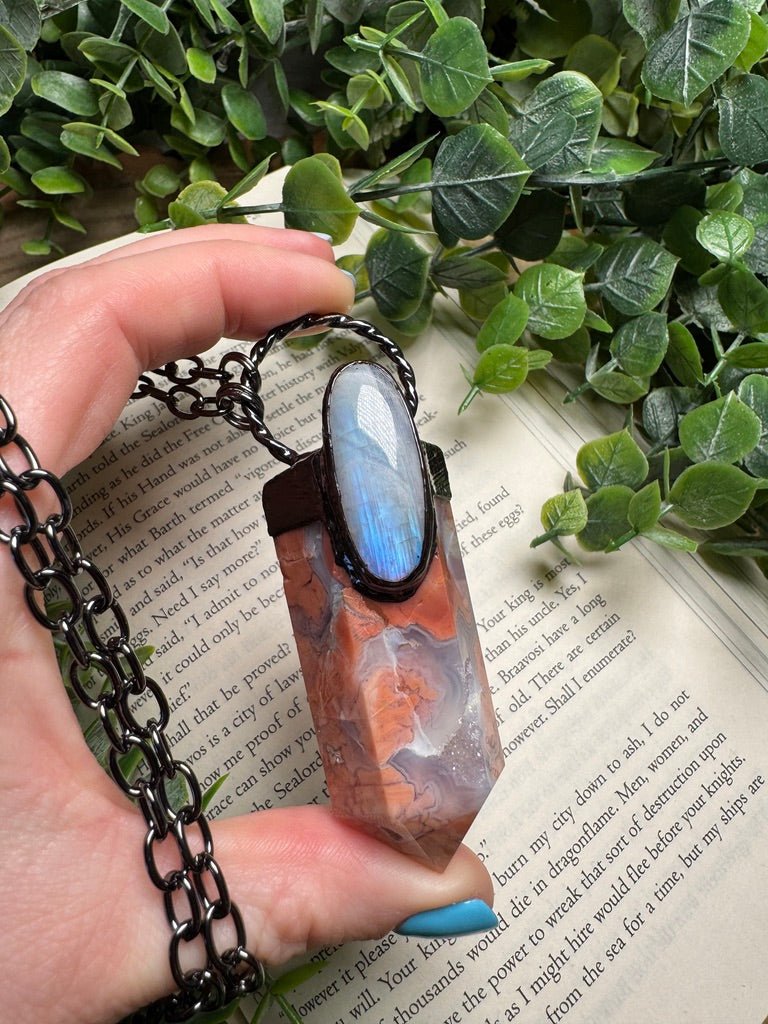 Flower Agate and Moonstone Statement Necklace | Copper Ashes