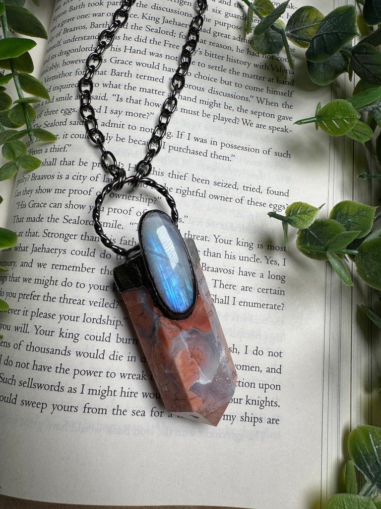 Flower Agate and Moonstone Statement Necklace | Copper Ashes