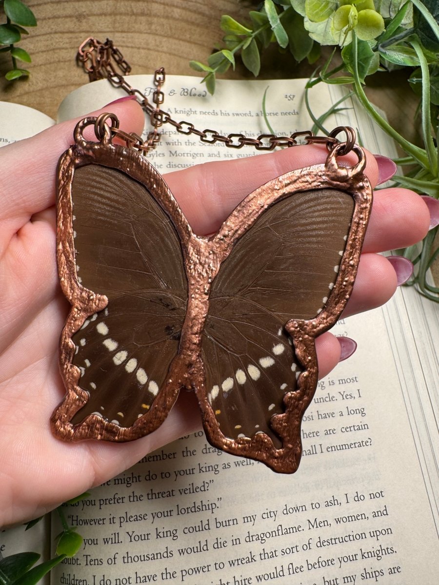 Fossil and Butterfly Wing Statement Necklace | Copper Ashes