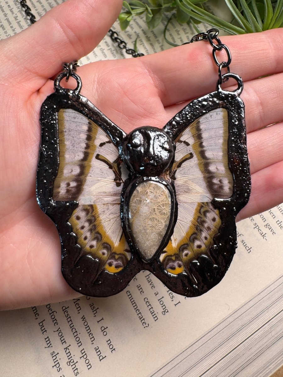 Fossilized Coral Butterfly Goddess Necklace | Copper Ashes