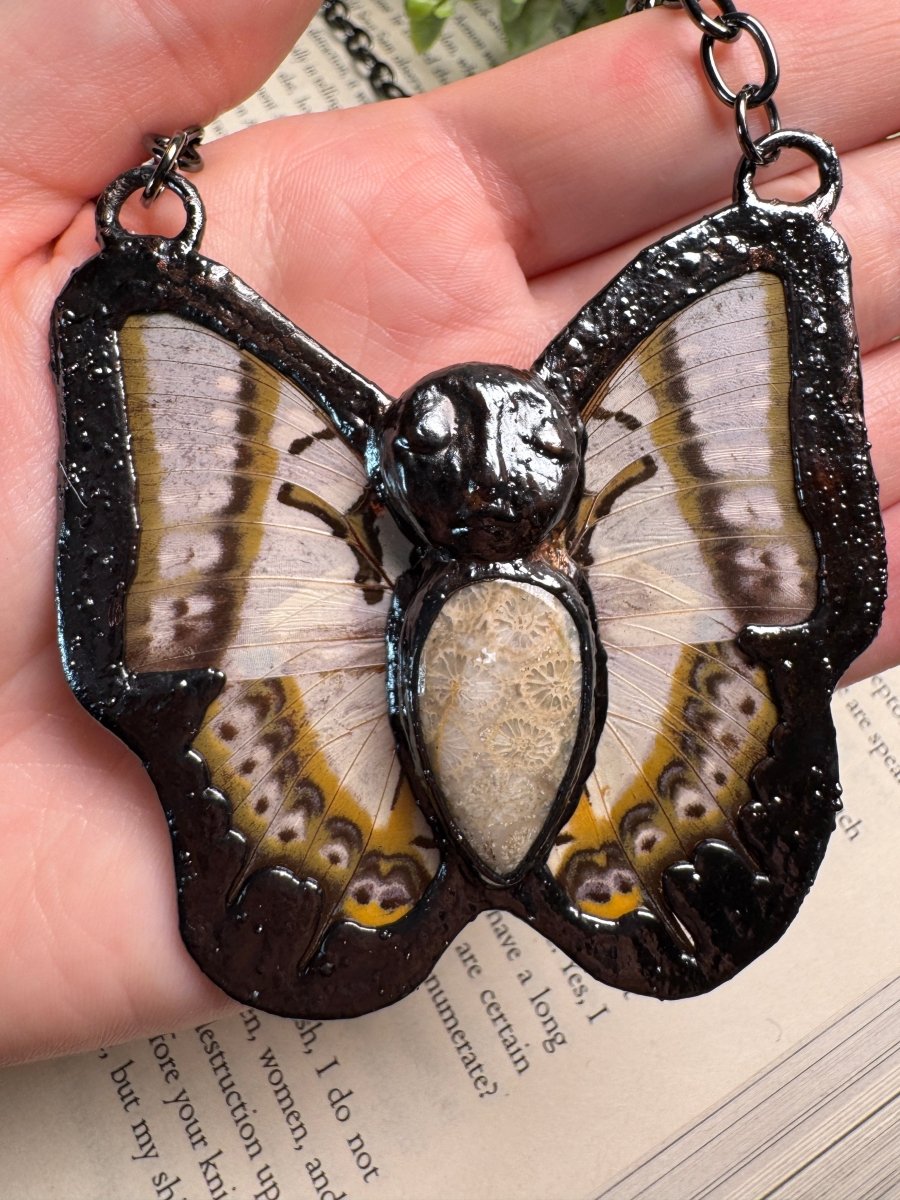 Fossilized Coral Butterfly Goddess Necklace | Copper Ashes