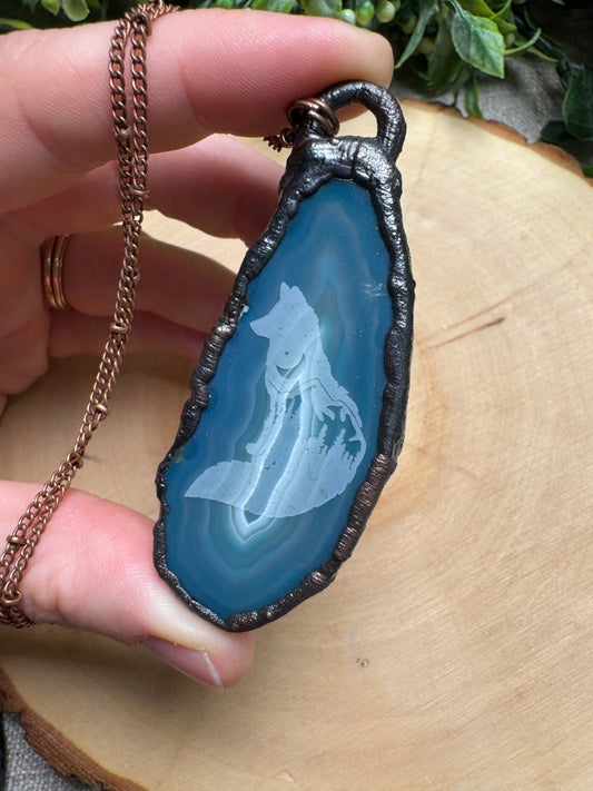 Fox Engraved Agate Slice Necklace | Copper Ashes