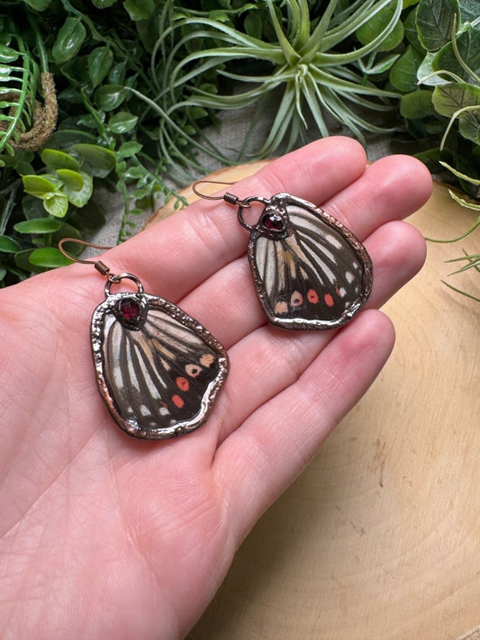 Garnet and Butterfly Wing Earrings | Copper Ashes