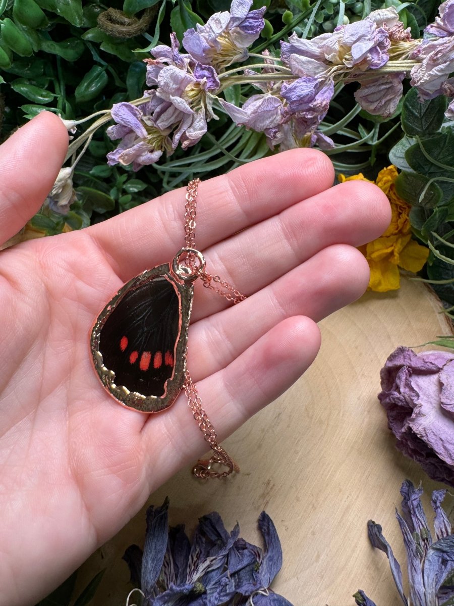 Garnet and Butterfly Wing Necklace | Copper Ashes