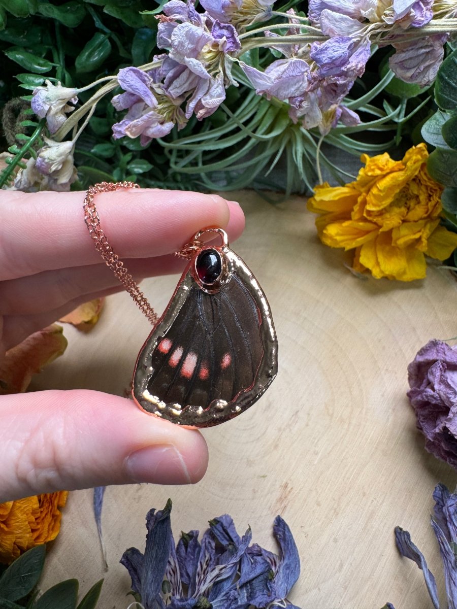 Garnet and Butterfly Wing Necklace | Copper Ashes