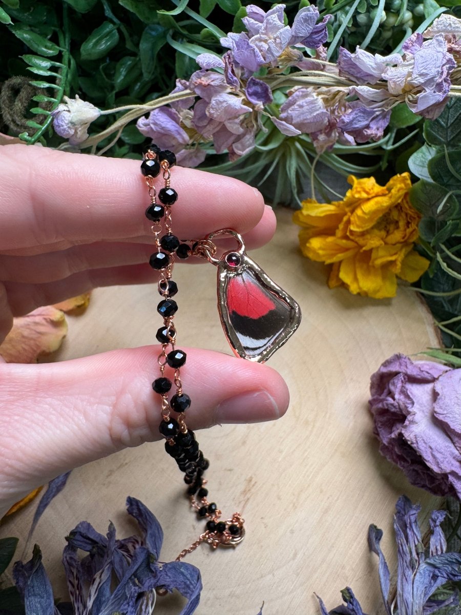 Garnet and Butterfly Wing Necklace (reversible) | Copper Ashes
