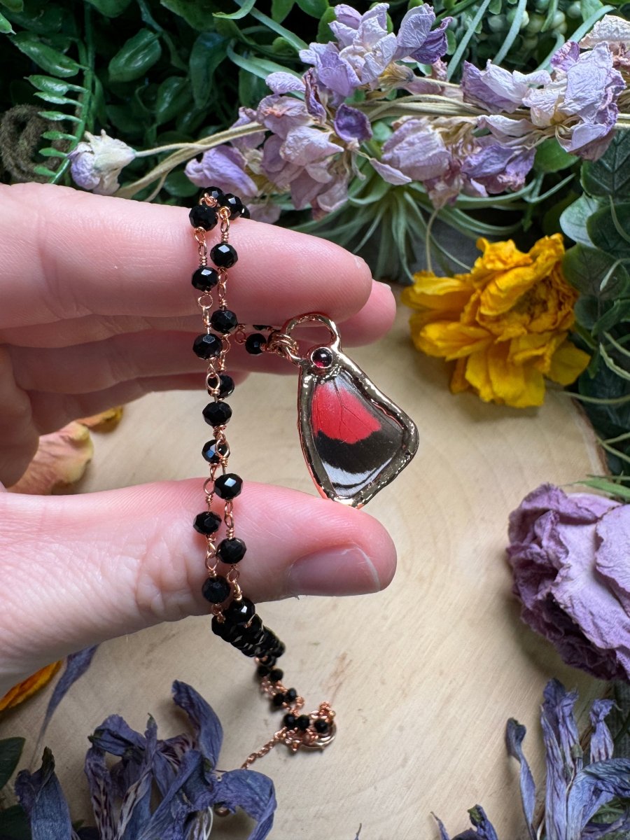 Garnet and Butterfly Wing Necklace (reversible) | Copper Ashes