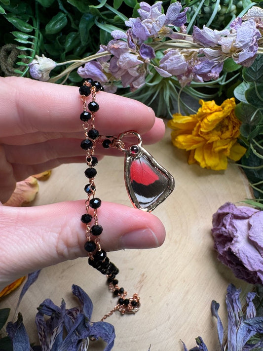 Garnet and Butterfly Wing Necklace (reversible) | Copper Ashes