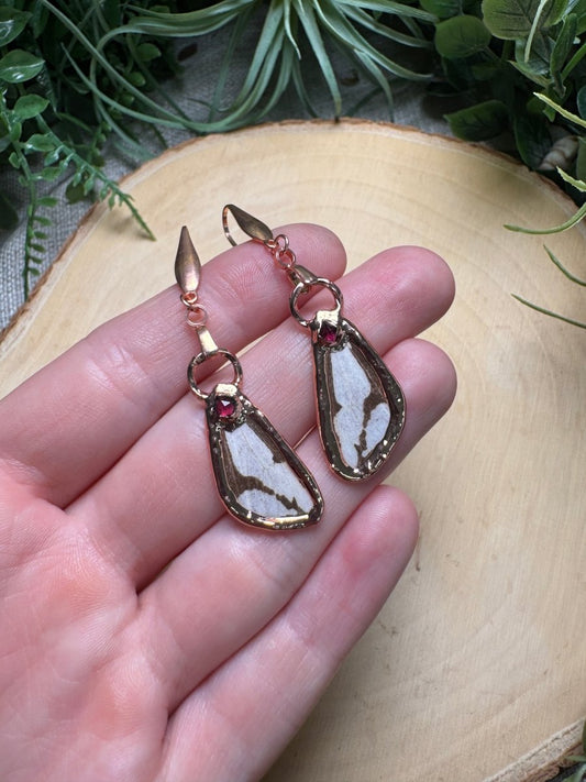 Garnet and Moth Wing Earrings | Copper Ashes