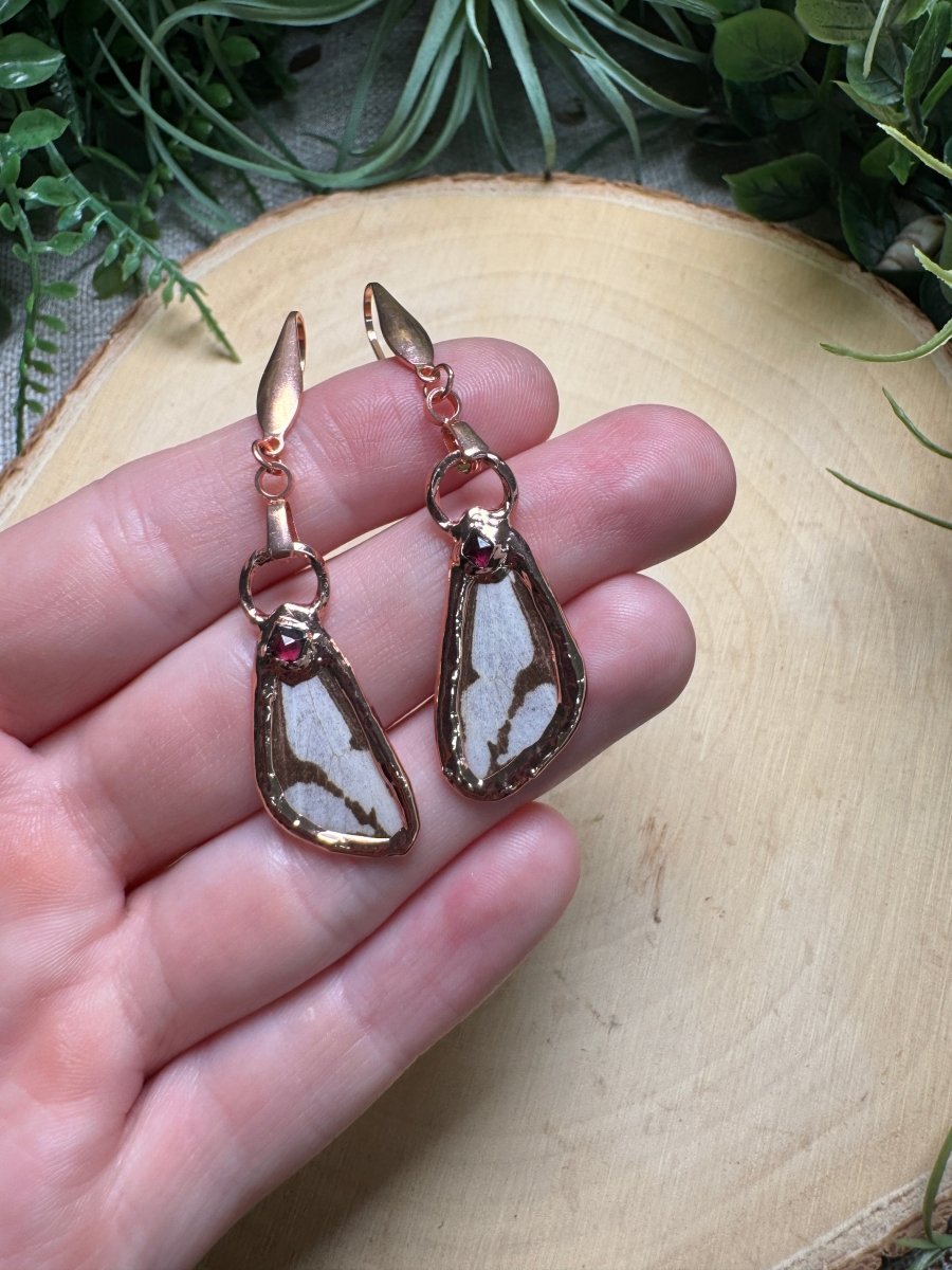 Garnet and Moth Wing Earrings | Copper Ashes