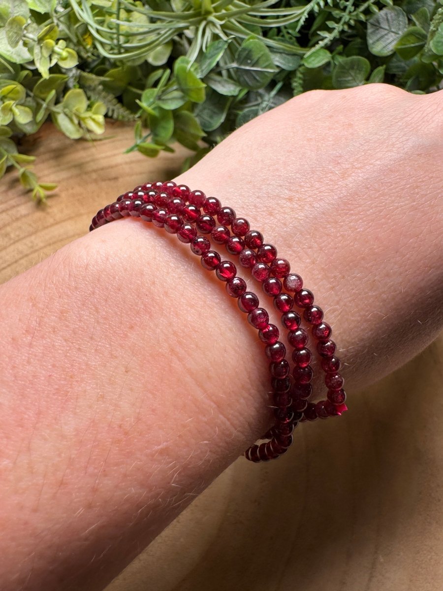 Garnet Beaded Bracelet with 4mm Beads | Copper Ashes