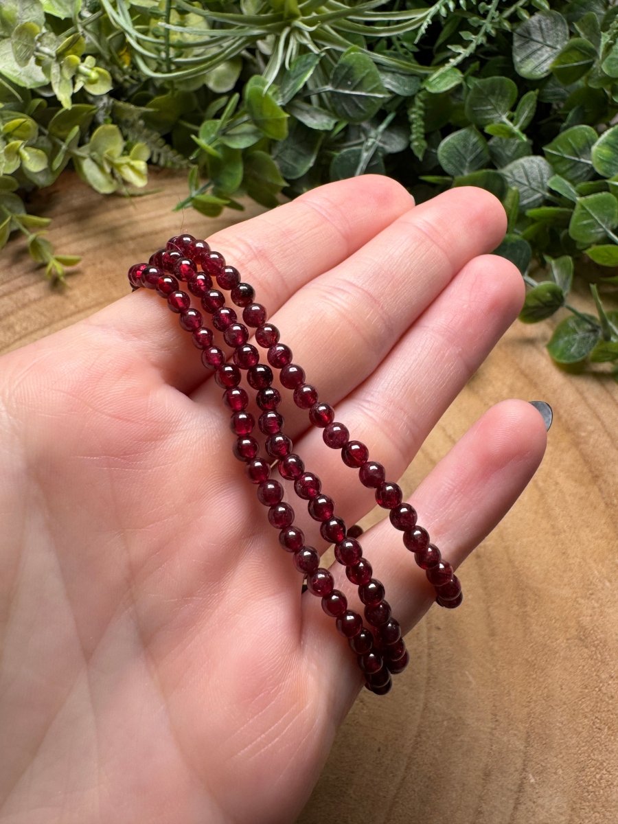 Garnet Beaded Bracelet with 4mm Beads | Copper Ashes
