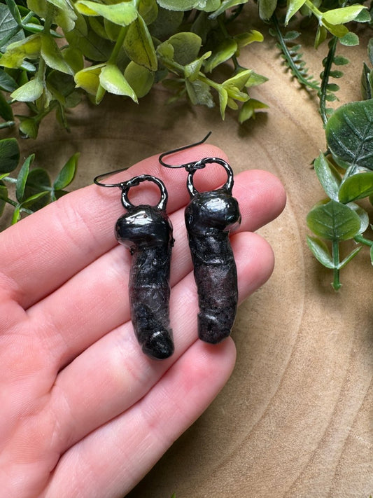 Garnet in Astrophyllite Penis Earrings | Copper Ashes