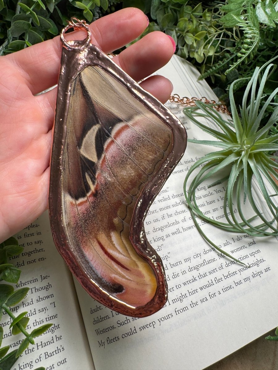 Giant Atlas Moth Wing and Quartz Necklace | Copper Ashes