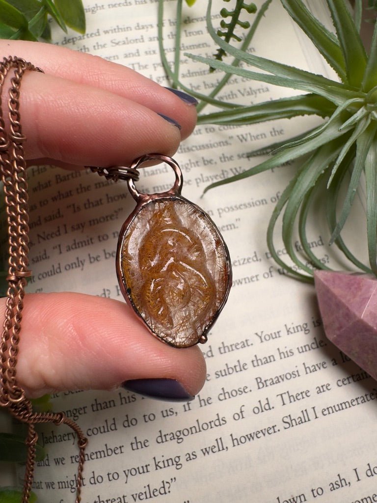 Gold Rutile Quartz Yoni Necklace | Copper Ashes
