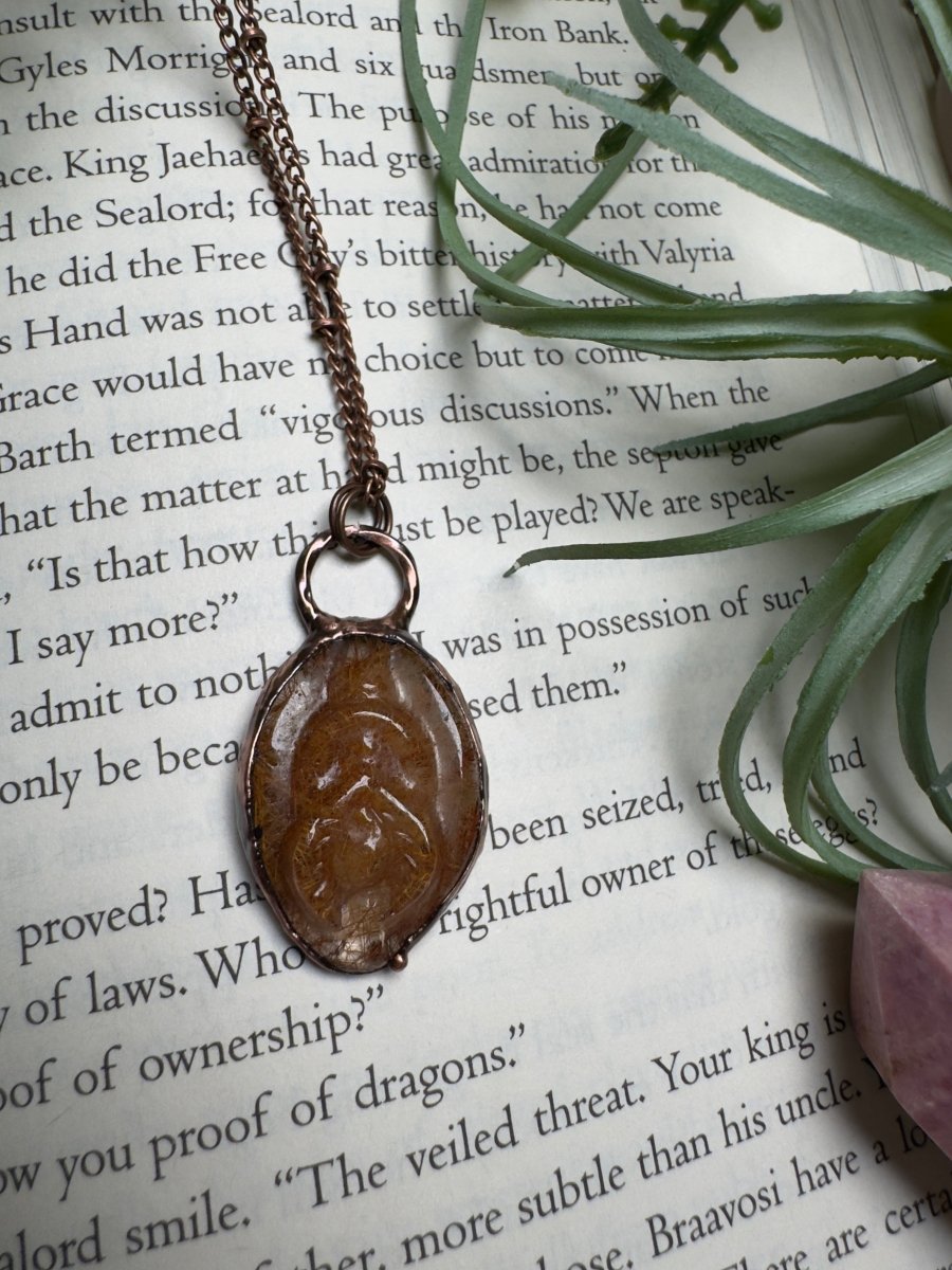 Gold Rutile Quartz Yoni Necklace | Copper Ashes