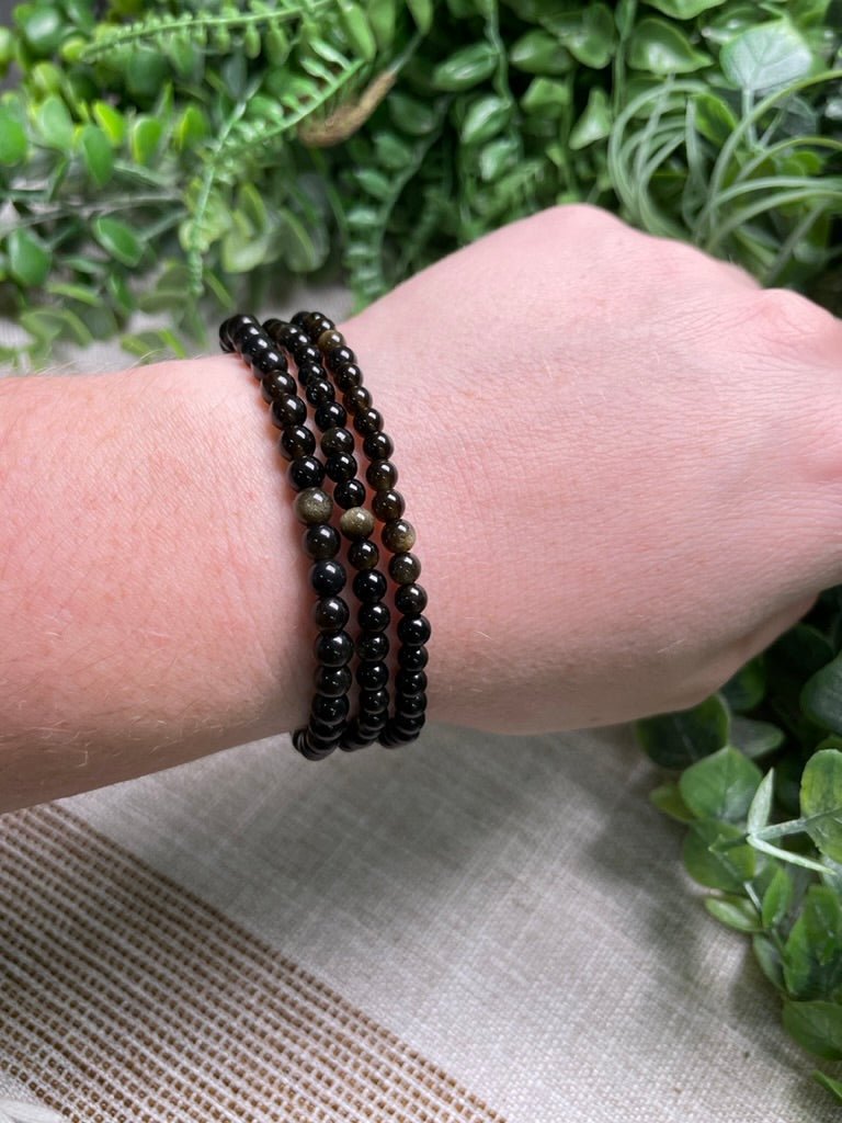 Gold Sheen Obsidian 4mm Beaded Bracelet | Copper Ashes