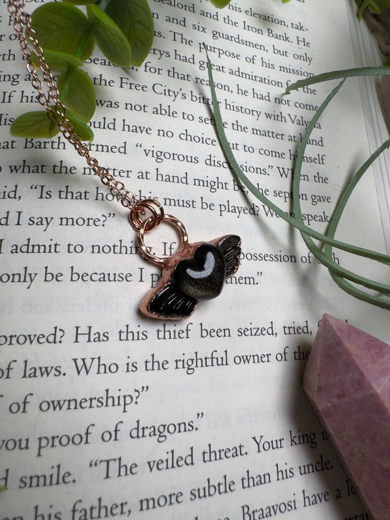 Gold Sheen Obsidian Angel Heart Necklace | Copper Ashes