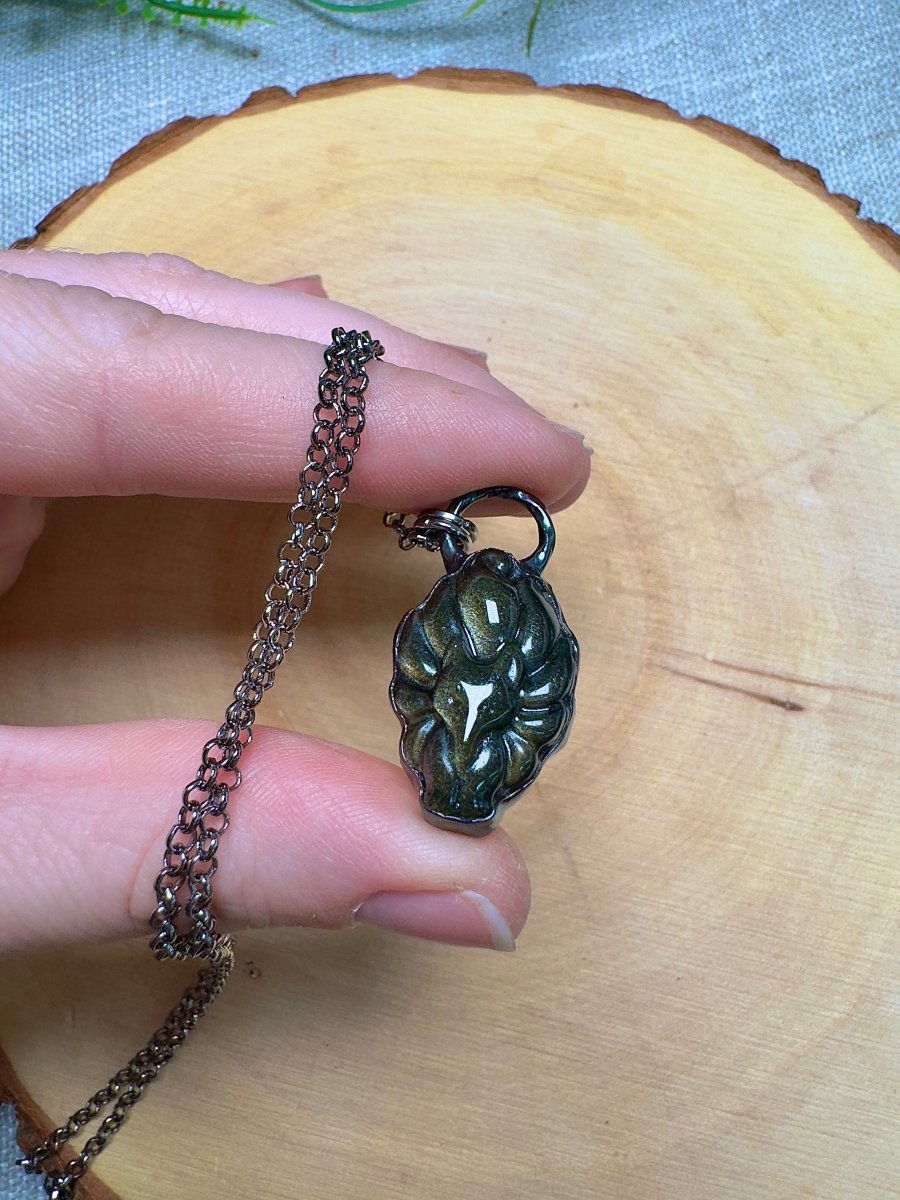 Gold Sheen Obsidian Nine Tailed Fox Necklace | Copper Ashes