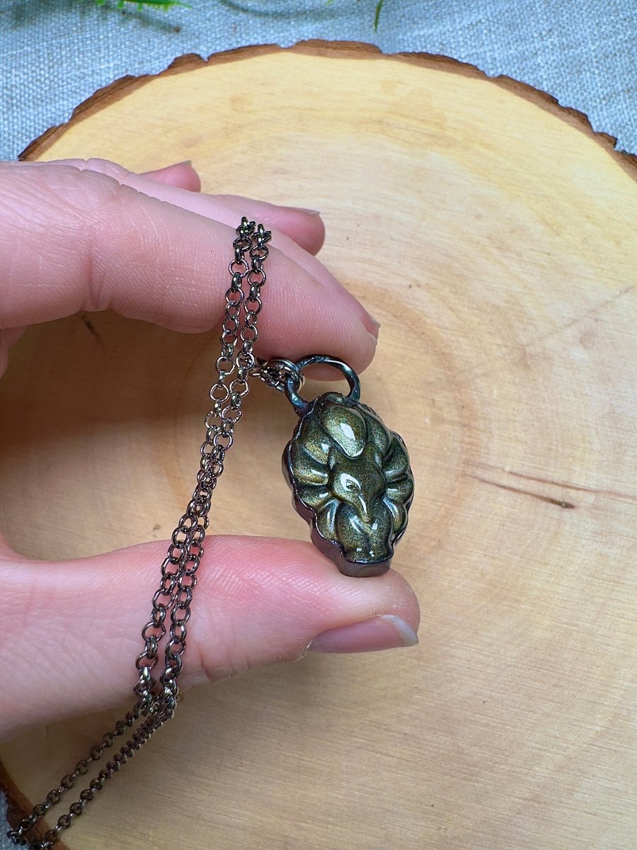Gold Sheen Obsidian Nine Tailed Fox Necklace | Copper Ashes