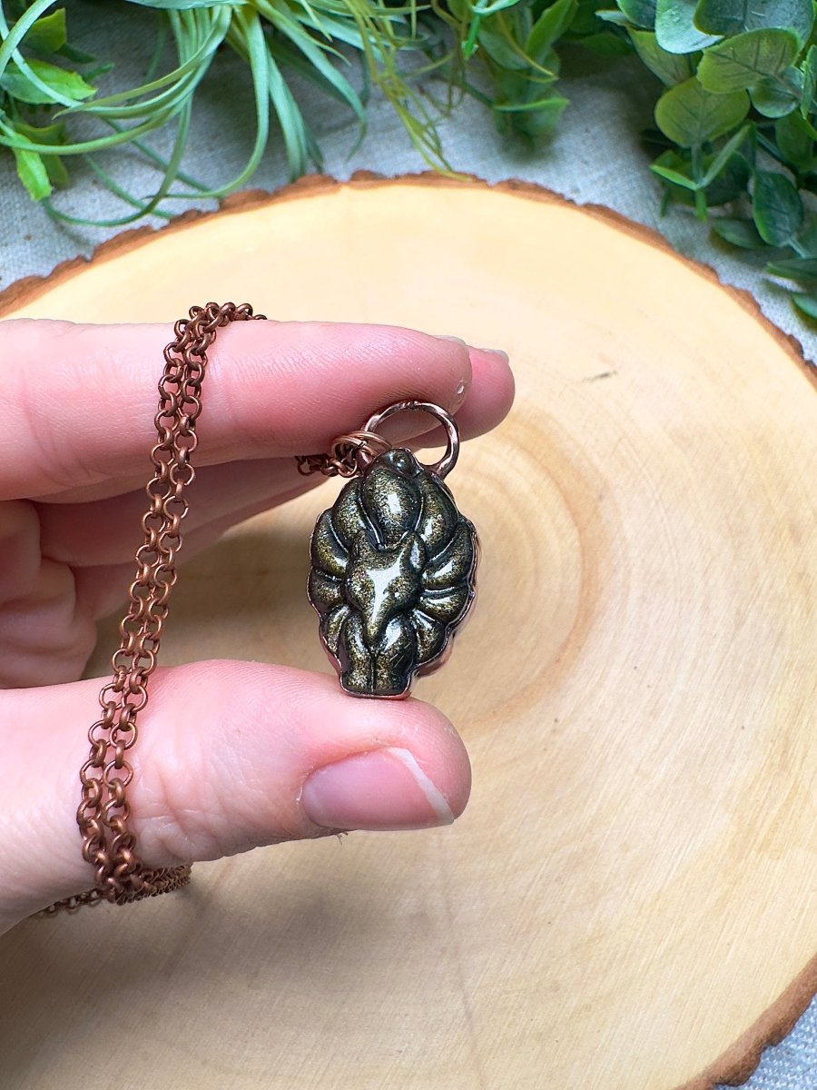 Gold Sheen Obsidian Nine Tailed Fox Necklace | Copper Ashes