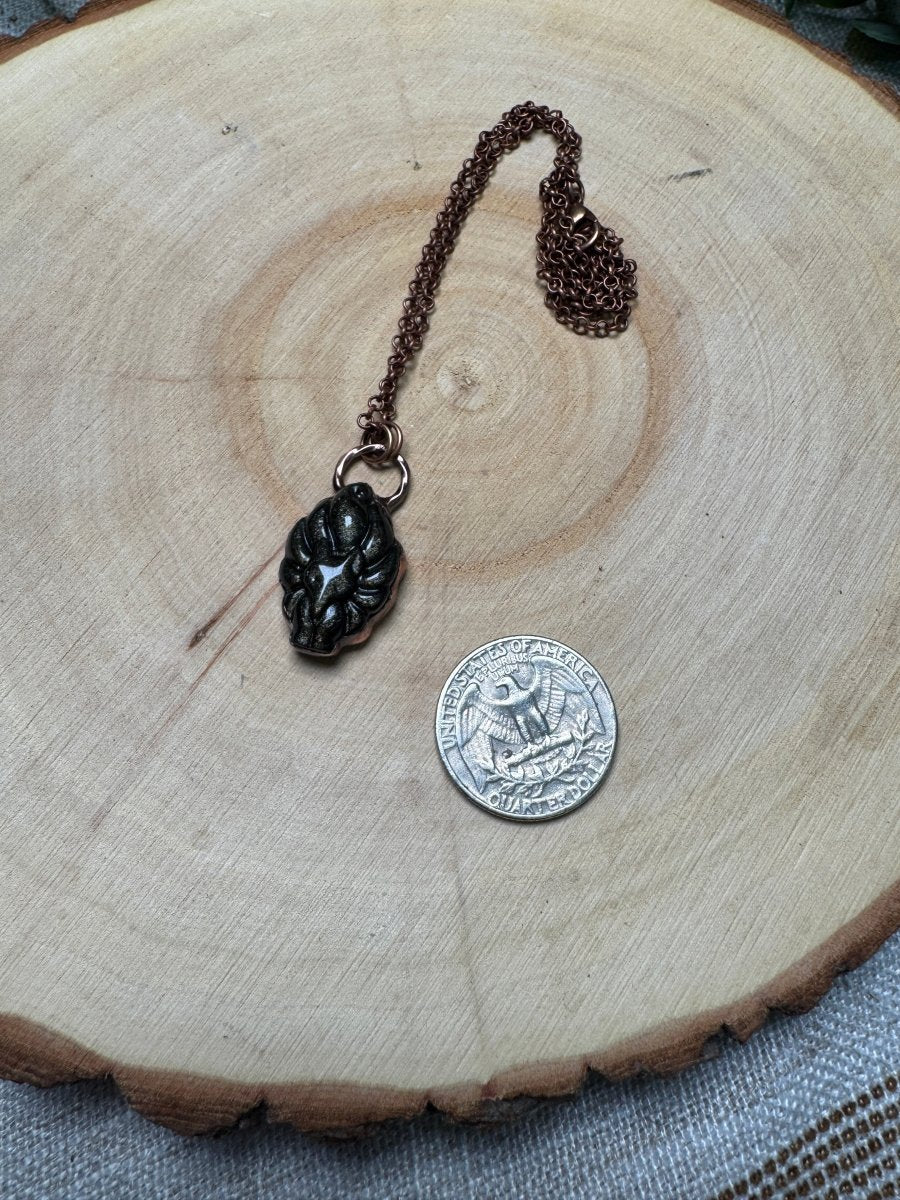 Gold Sheen Obsidian Nine Tailed Fox Necklace | Copper Ashes