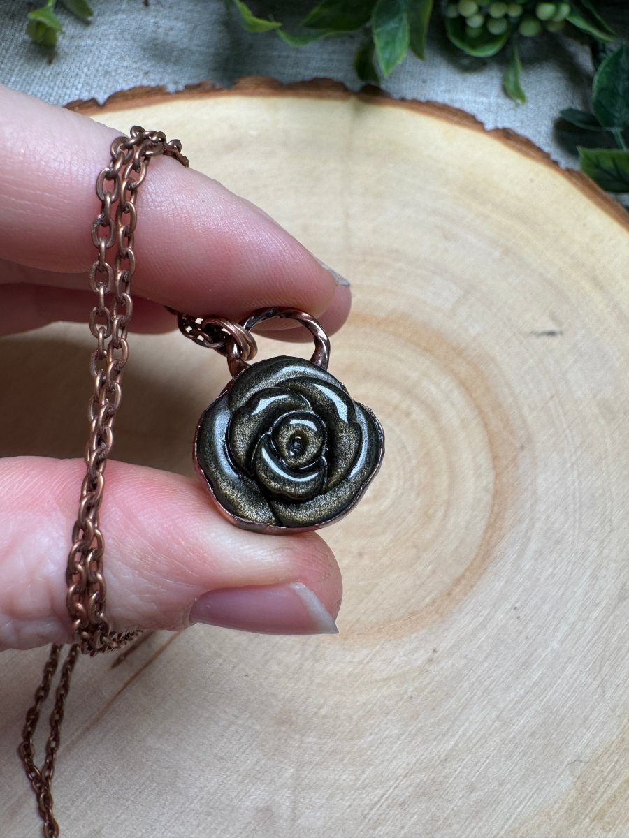 Gold Sheen Obsidian Rose Necklace | Copper Ashes