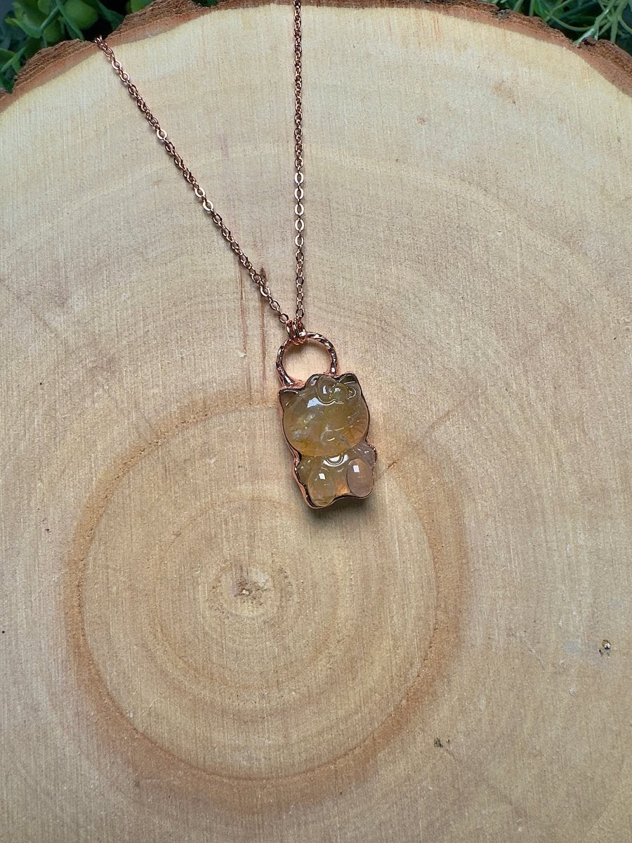 Golden Healer Quartz Hello Kitty Necklace | Copper Ashes