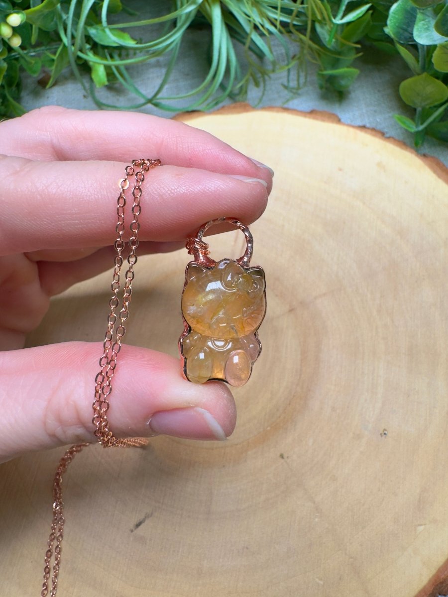 Golden Healer Quartz Hello Kitty Necklace | Copper Ashes