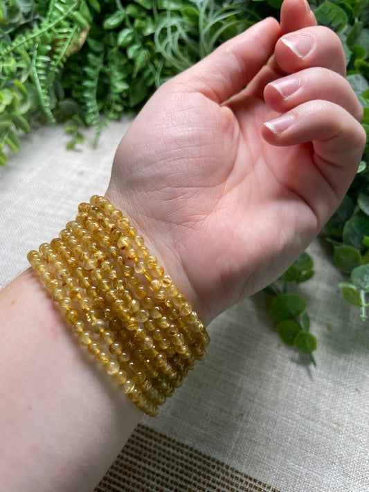 Golden Rutile Quartz 4mm Beaded Bracelet | Copper Ashes