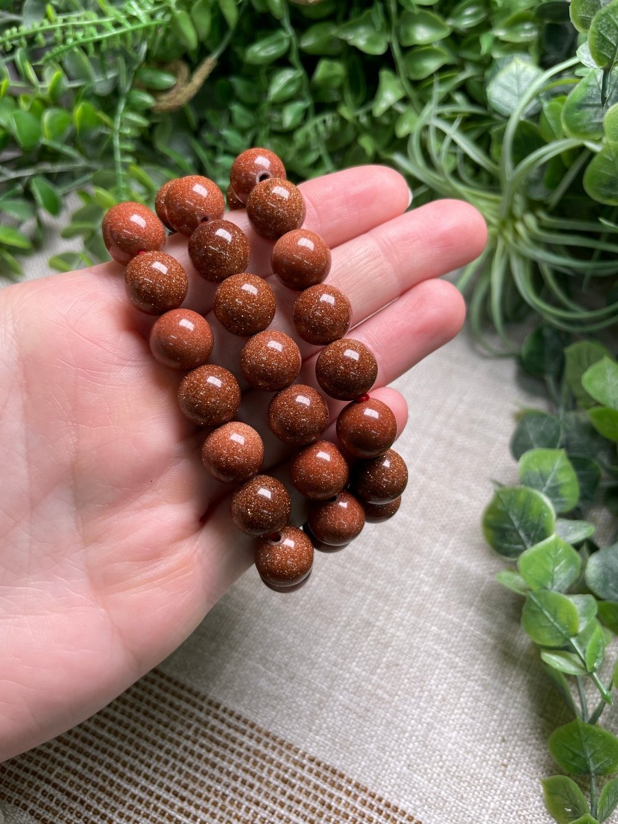 Goldstone 12mm Beaded Bracelet | Copper Ashes