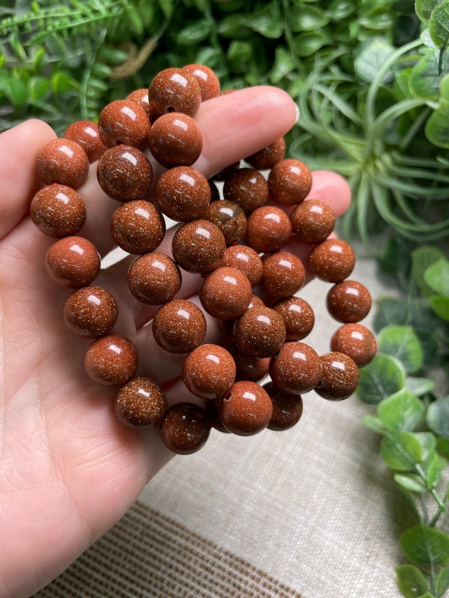 Goldstone 12mm Beaded Bracelet | Copper Ashes