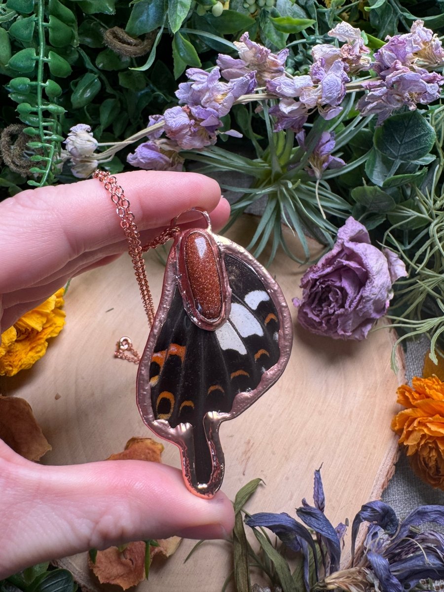 Goldstone and Butterfly Wing Necklace | Copper Ashes