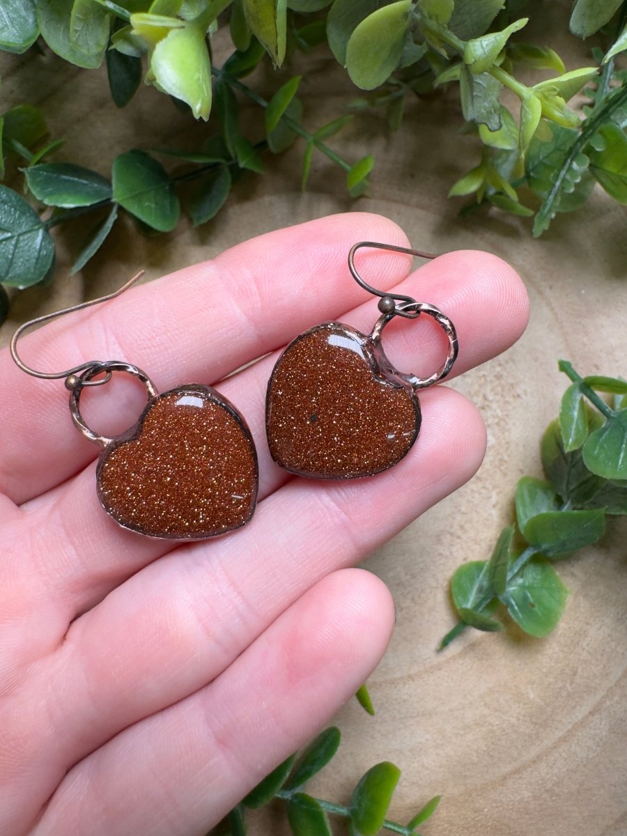 Goldstone Heart Earrings | Copper Ashes