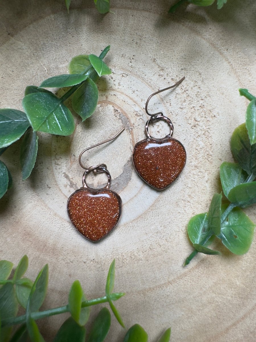 Goldstone Heart Earrings | Copper Ashes