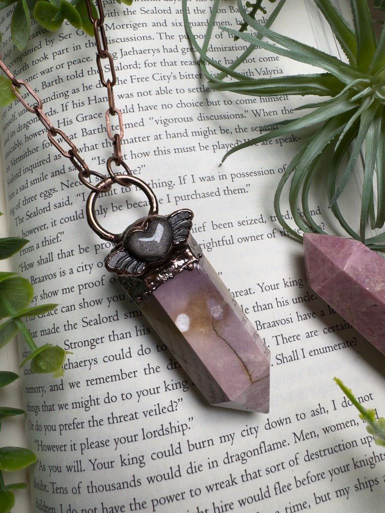 Gothic Angel Statement Necklace - Silver Sheen Obsidian and Mookaite Jasper | Copper Ashes