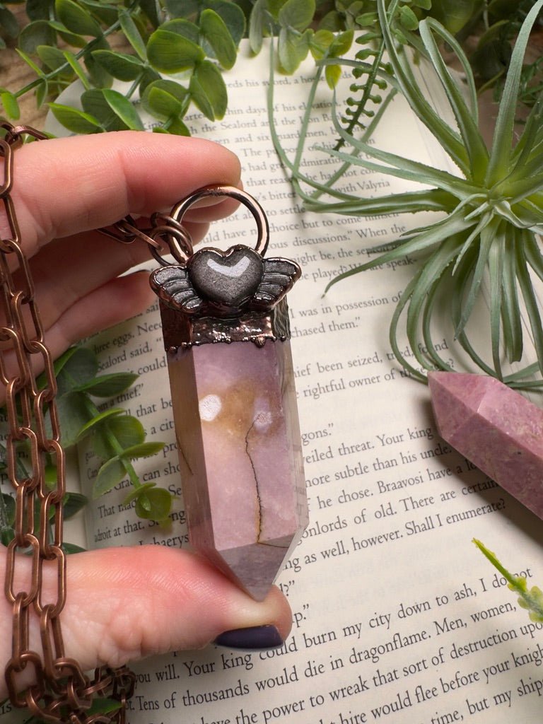 Gothic Angel Statement Necklace - Silver Sheen Obsidian and Mookaite Jasper | Copper Ashes