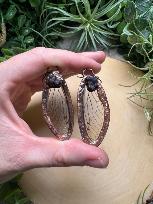 Grape Agate and Cicada Wing Earrings | Copper Ashes