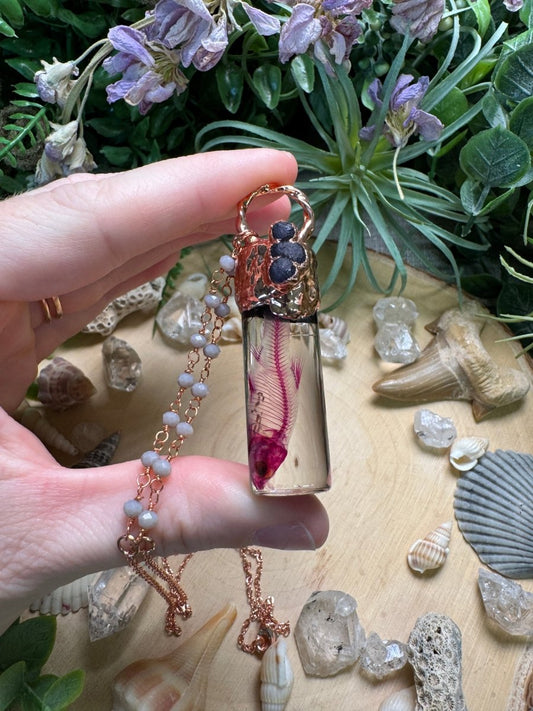 Grape Agate and Minnow Oddity Vial Necklace | Copper Ashes