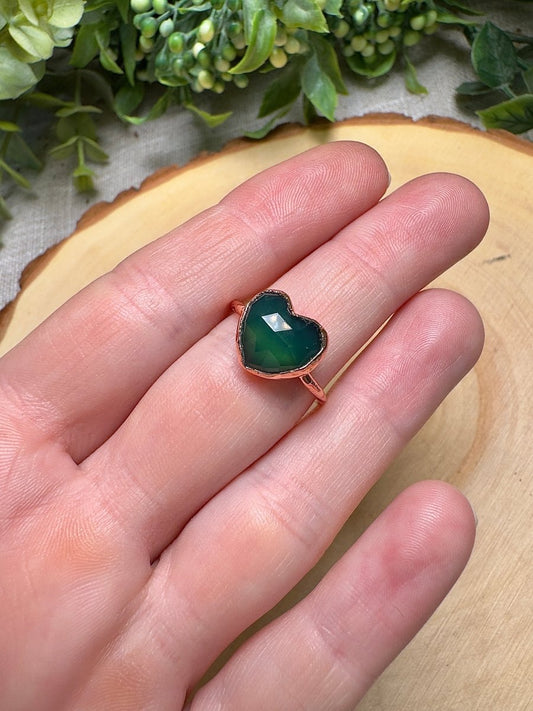Green Agate Heart Ring Size 7 | Copper Ashes