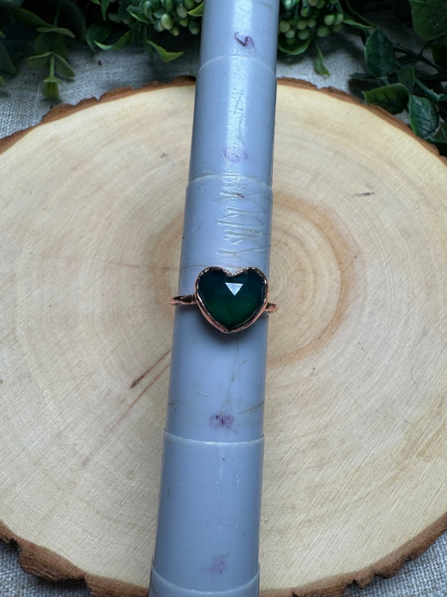 Green Agate Heart Ring Size 7 | Copper Ashes