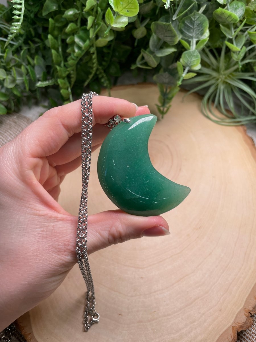 Green Aventurine Chunky Moon Necklace | Copper Ashes