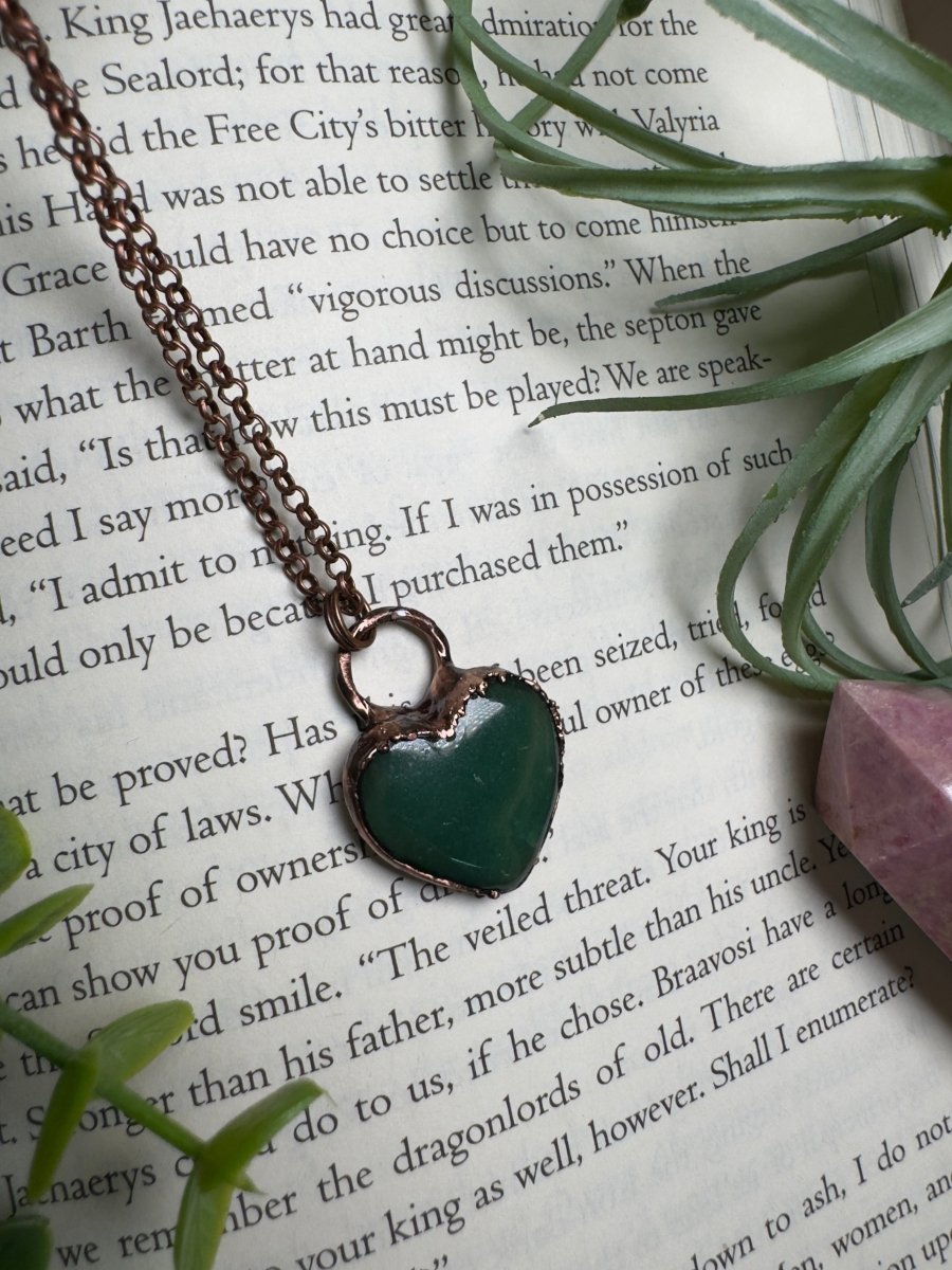Green Aventurine Heart Necklace | Copper Ashes