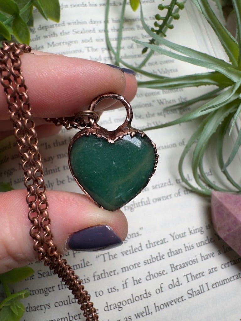 Green Aventurine Heart Necklace | Copper Ashes