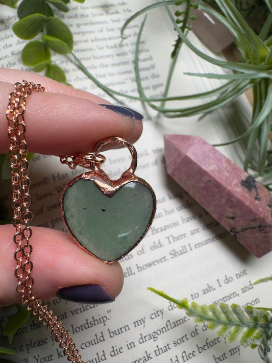 Green Aventurine Heart Necklace | Copper Ashes